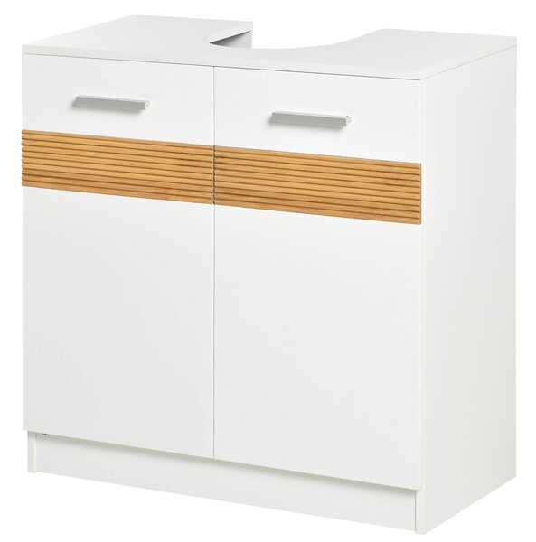 Kleankin Koupelnová skříňka pod umyvadlo, dřevěná, volně stojící s 2 dveřmi a vnitřní policí, moderní styl 60x30x60,5 cm Bílá | Aosom