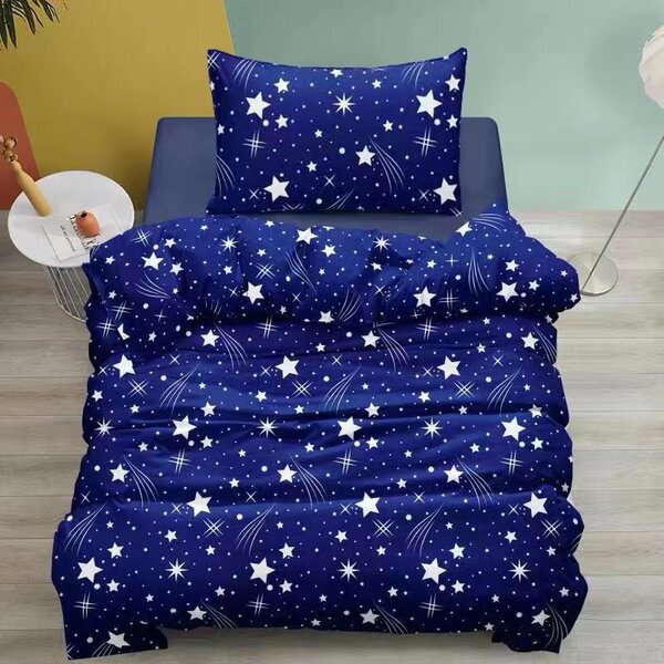 Povlečení 2dílné 140×200 + 70×90 – Tmavě šedé s hvězdami | Zip | Elegantní hvězdná obloha