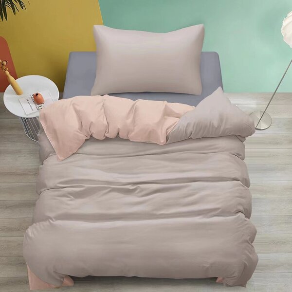 Bavlněné oboustranné povlečení 140×200/70×90 – Fialové & černé, zip | Moderní dvoubarevný design