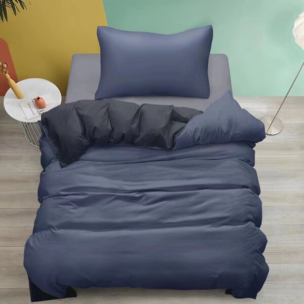 Bavlněné oboustranné povlečení 140×200/70×90 – Fialové & černé, zip | Moderní dvoubarevný design