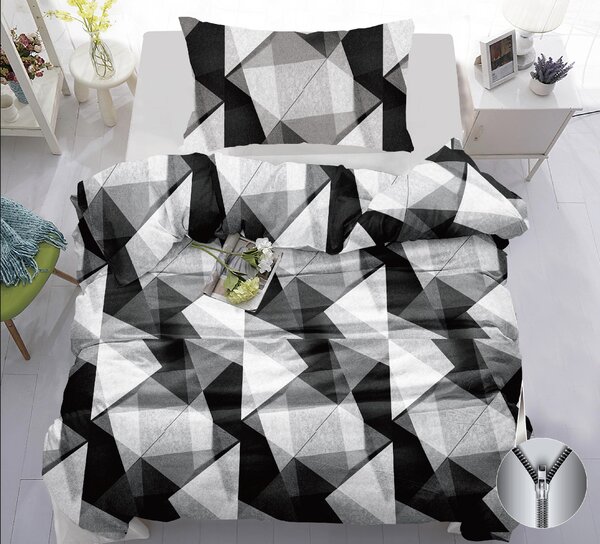 Moderní oboustranné povlečení 140×200/70×90 – Geometrický vzor zeleno-šedý | Zip | Minimalistický styl