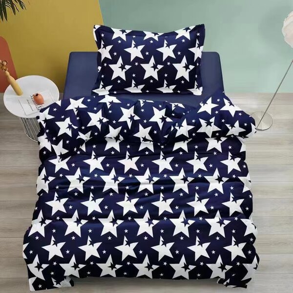 Oboustranné povlečení 140×200/70×90 – Černé s bílými hvězdami | Zip | Moderní trendy styl