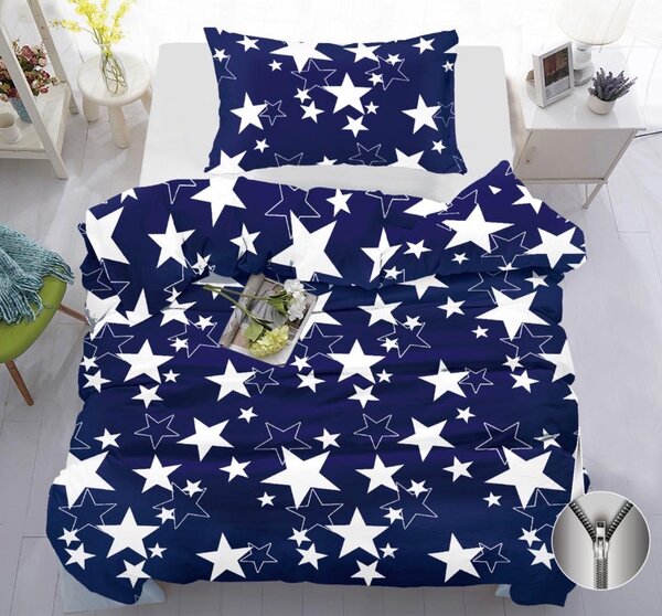 Oboustranné povlečení 140×200/70×90 – Černé s bílými hvězdami | Zip | Moderní trendy styl