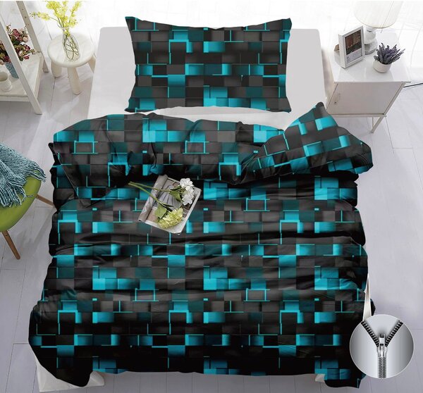 Povlečení 2dílné 140×200 + 70×90 – 3D modro-černé kostky, se zipem