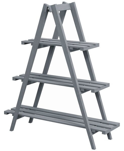 Skládací 3-úrovňový dřevěný stojan na květiny Outsunny s rámem ve tvaru A pro interiér a exteriér, obývací pokoj, zahradu, balkon 100x36x112 cm Šedá |
