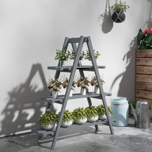 Skládací 3-úrovňový dřevěný stojan na květiny Outsunny s rámem ve tvaru A pro interiér a exteriér, obývací pokoj, zahradu, balkon 100x36x112 cm Šedá |
