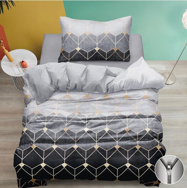 Bavlněné povlečení 140×200 + 70×90 – šedé geometrické ombré, moderní design, zip