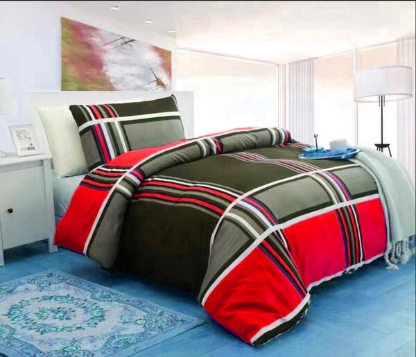 Povlečení 2dílné 140×200 + 70×90 – černo-červené káro, moderní design, se zipem