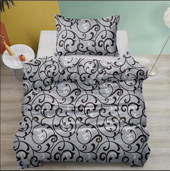 Povlečení 2dílné 140×200 + 70×90 – šedé s ornamentem, elegantní vzor, se zipem