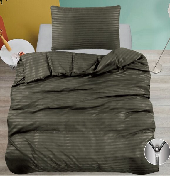 Povlečení 2dílné 140×200 + 70×90 – tmavě zelené, saténový pruh, hotelový styl, se zipem