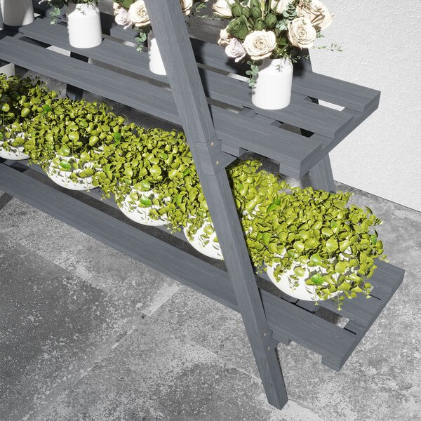 Skládací 3-úrovňový dřevěný stojan na květiny Outsunny s rámem ve tvaru A pro interiér a exteriér, obývací pokoj, zahradu, balkon 100x36x112 cm Šedá |