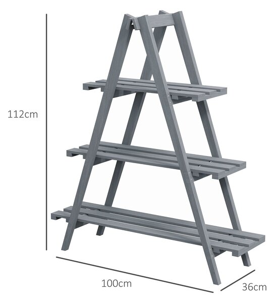 Skládací 3-úrovňový dřevěný stojan na květiny Outsunny s rámem ve tvaru A pro interiér a exteriér, obývací pokoj, zahradu, balkon 100x36x112 cm Šedá |