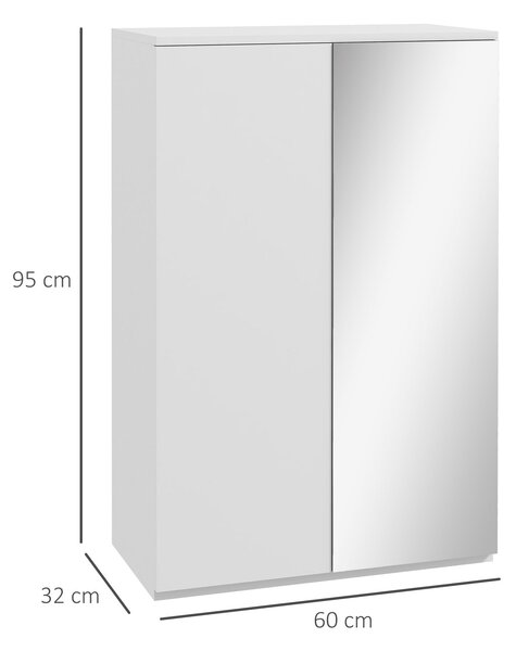 HOMCOM Botník se zrcadlem na 18 párů bot s 5 nastavitelnými policemi do předsíně 60x32x95 cm Bílý | Aosom