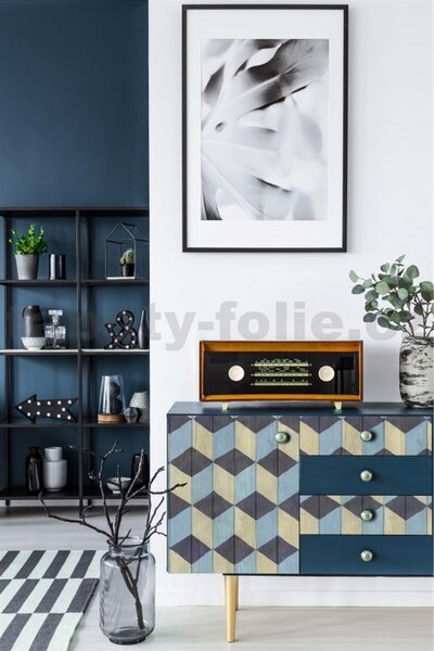 Samolepící fólie 45 cm x 15 m GEKKOFIX 13768 skládané kostky šedo-modré samolepící tapety