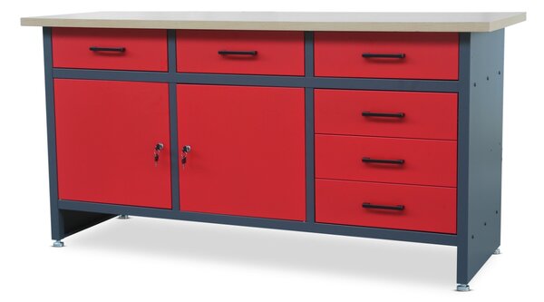 Pracovní stůl se zásuvkami a skříňkou HENRY, 1700 x 850 x 600 mm, antracitově červený