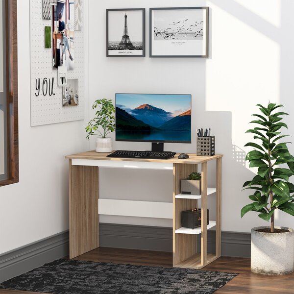 HOMCOM 2v1 Stůl s 3úrovňovou policí Velký prostor pro úložné místo Pracovní stůl do kanceláře či ložnice 100x55x74 cm Dřevěný | Aosom