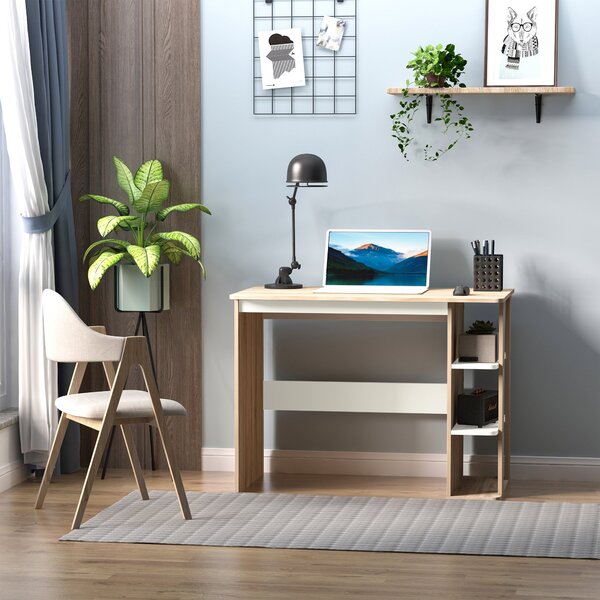 HOMCOM 2v1 Stůl s 3úrovňovou policí Velký prostor pro úložné místo Pracovní stůl do kanceláře či ložnice 100x55x74 cm Dřevěný | Aosom