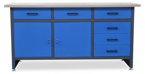Pracovní stůl se zásuvkami a skříňkou HENRY, 1700 x 850 x 600 mm, antracitově modrý