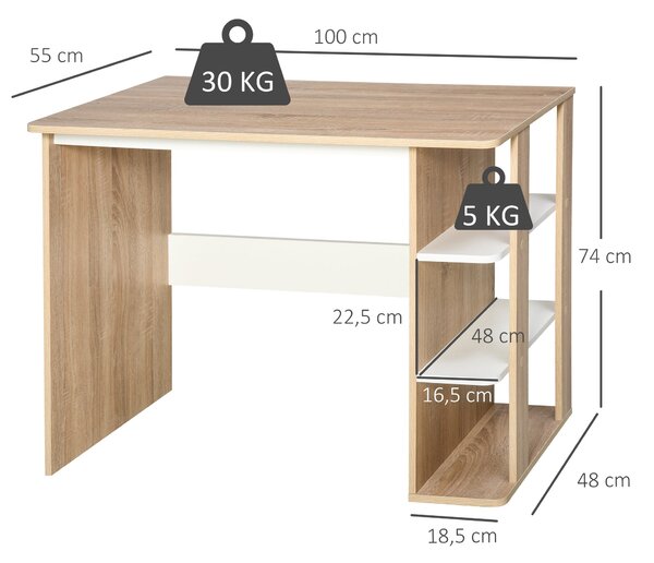 HOMCOM 2v1 Stůl s 3úrovňovou policí Velký prostor pro úložné místo Pracovní stůl do kanceláře či ložnice 100x55x74 cm Dřevěný | Aosom