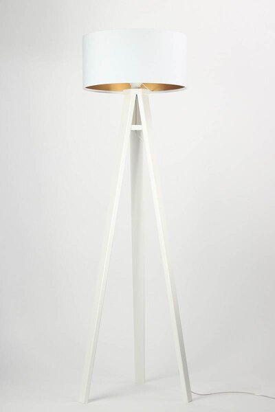Dřevěná stojací lampa GLAMOUR, 1xE27, 60W, bílá, bílozlatá