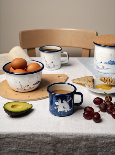 Dóza s víkem Moomins Sailors 1,3l, smalt-korek / bílo-modrá