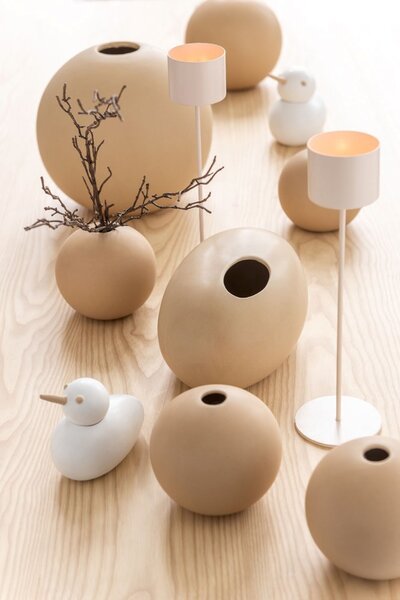 Krémová kulatá keramická váza Beige M - 18*18*18 cm - J-Line by Jolipa