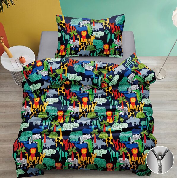 Dětské bavlněné povlečení Safari ZOO | Barevná zvířátka, zip, jemné & prodyšné 140x200 cm