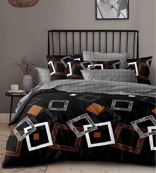 Moderní černé bavlněné povlečení s geometrickým vzorem | 3D efekt, zip 140x200 cm
