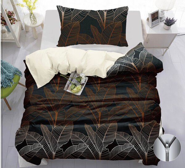 Bavlněné povlečení Tropické Listy Tmavé | Moderní přírodní design, zip, pohodlné & prodyšné 140x200 cm