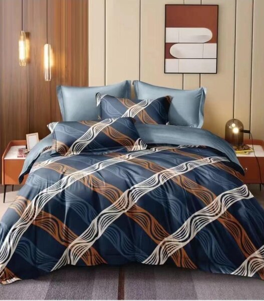 Moderní povlečení v tmavě modré barvě s liniovým vzorem | Elegantní design, zip 140x200 cm