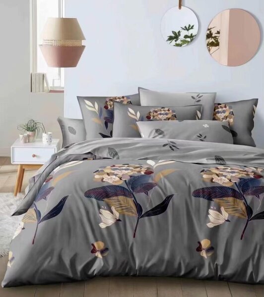 Elegantní šedé povlečení s květinovým vzorem | Moderní design, zip 140x200 cm