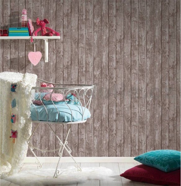 Dětské vliesové tapety na zeď Little Stars 35841-1, rozměr 10,05 m x 0,53 m, dřevěné desky hnědé, A.S.Création