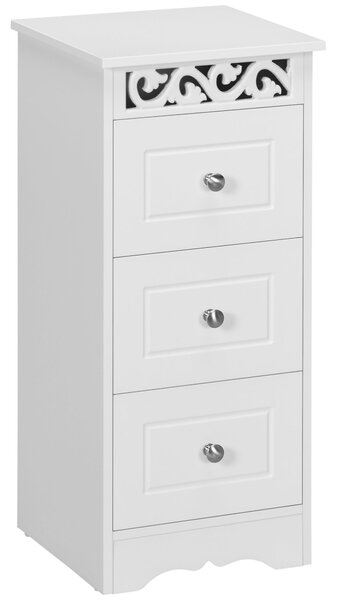 HOMCOM Bílý Úložný Skříňka se 3 Zásuvkami pro Kuchyň, Jídelnu, Obývací Pokoj, Ložnici a Koupelnu 29,8x29,8x68,5 cm | Aosom