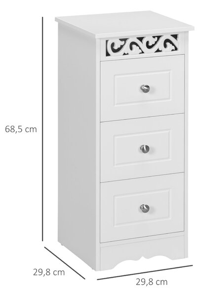 HOMCOM Bílý Úložný Skříňka se 3 Zásuvkami pro Kuchyň, Jídelnu, Obývací Pokoj, Ložnici a Koupelnu 29,8x29,8x68,5 cm | Aosom