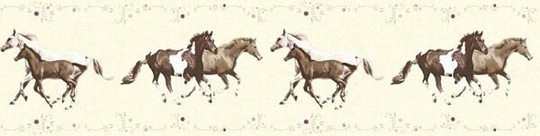Dětské vliesové bordury Little Stars 35838-2, rozměr 5 m x 0,13 m, koně na krémovém podkladu, A.S.Création
