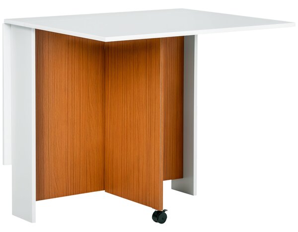 HOMCOM Skládací Jídelní Stůl na Kolečkách Skládací Kuchyňský Stůl Multifunkční Boční Stůl se 2 Sklopnými Křídly 120x80x73 cm Bílý a Třešeň | Aosom