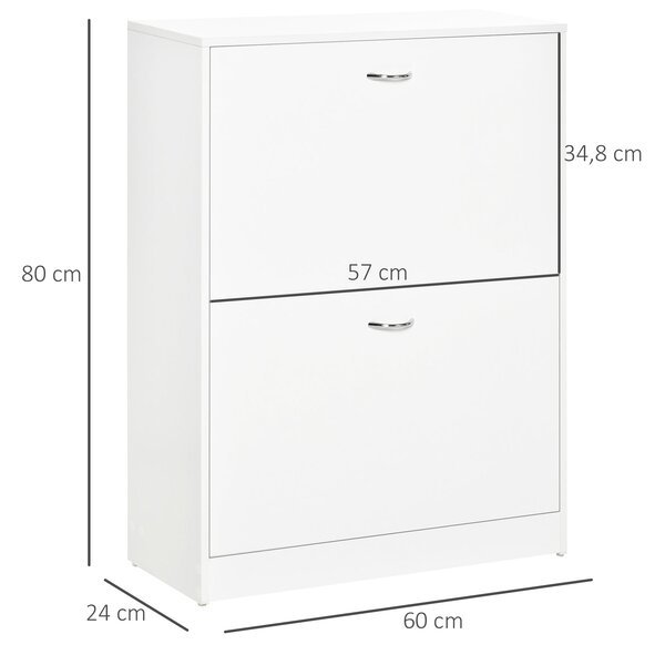 HOMCOM Moderní botník do předsíně s 2 zásuvkami a nastavitelnými policemi 60x24x80 cm Bílý | Aosom