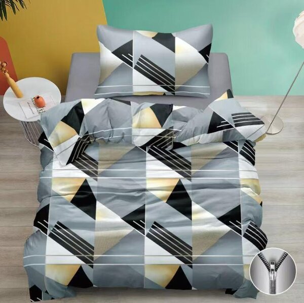 Bavlněné povlečení s geometrickým vzorem – šedé, 2dílná sada 140×200 / 70×90 cm, zip
