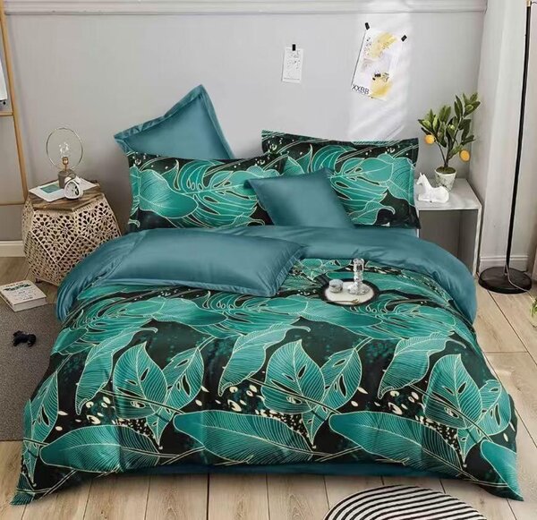 Francouzské povlečení 200×220 + 2×70×90 – zelené s tropickým listovým vzorem