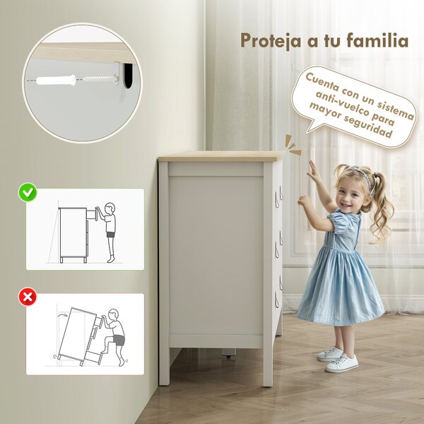HOMCOM Komoda s 6 zásuvkami do ložnice s PU úchyty 120x40x78 cm Bílá | Aosom