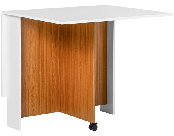 HOMCOM Skládací Jídelní Stůl na Kolečkách Skládací Kuchyňský Stůl Multifunkční Boční Stůl se 2 Sklopnými Křídly 120x80x73 cm Bílý a Třešeň | Aosom