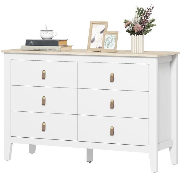 HOMCOM Komoda s 6 zásuvkami do ložnice s PU úchyty 120x40x78 cm Bílá | Aosom