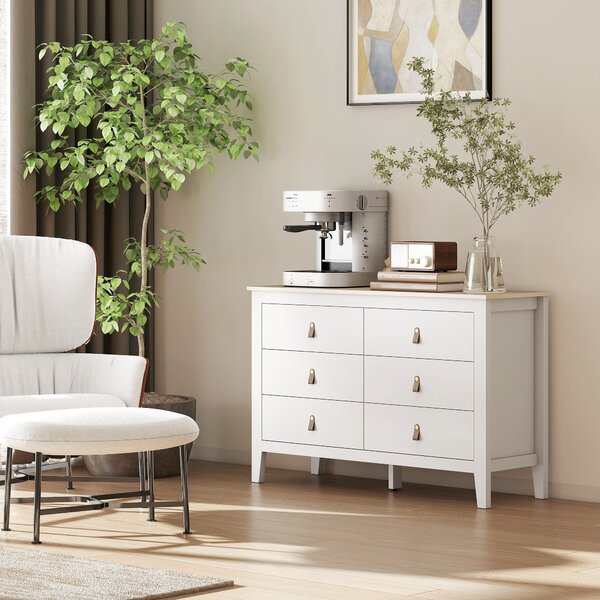 HOMCOM Komoda s 6 zásuvkami do ložnice s PU úchyty 120x40x78 cm Bílá | Aosom
