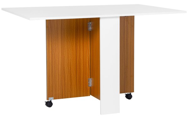HOMCOM Skládací Jídelní Stůl na Kolečkách Skládací Kuchyňský Stůl Multifunkční Boční Stůl se 2 Sklopnými Křídly 120x80x73 cm Bílý a Třešeň | Aosom