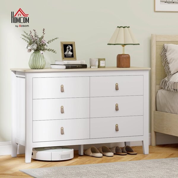 HOMCOM Komoda s 6 zásuvkami do ložnice s PU úchyty 120x40x78 cm Bílá | Aosom