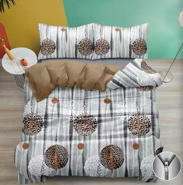 Francouzské povlečení 200x220 + 2×70×90 – hnědošedé s moderním geometrickým vzorem