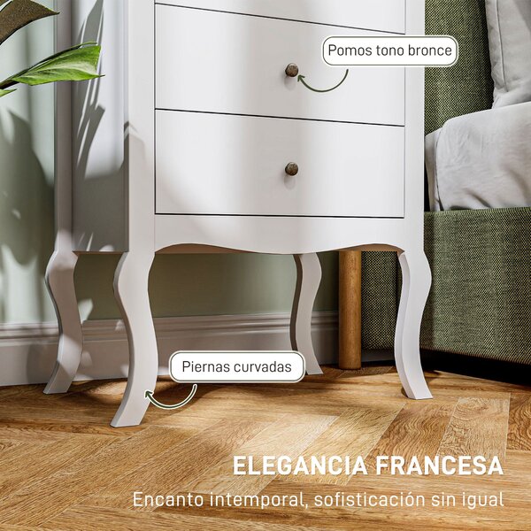 HOMCOM Komoda se 4 Šuplíky ve Francouzském Stylu - Dětská Komoda s Protiskluzovým Designem pro Obývací Pokoj a Chodbu 60x40x98,5 cm Bílá a Dub | Aosom