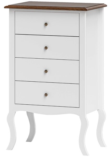 HOMCOM Komoda se 4 Šuplíky ve Francouzském Stylu - Dětská Komoda s Protiskluzovým Designem pro Obývací Pokoj a Chodbu 60x40x98,5 cm Bílá a Dub | Aosom