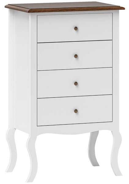 HOMCOM Komoda se 4 Šuplíky ve Francouzském Stylu - Dětská Komoda s Protiskluzovým Designem pro Obývací Pokoj a Chodbu 60x40x98,5 cm Bílá a Dub | Aosom