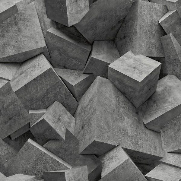Vliesové tapety na zeď Hexagone L50519, rozměr 10,05 m x 0,53 m, 3D kostky černé, Ugépa